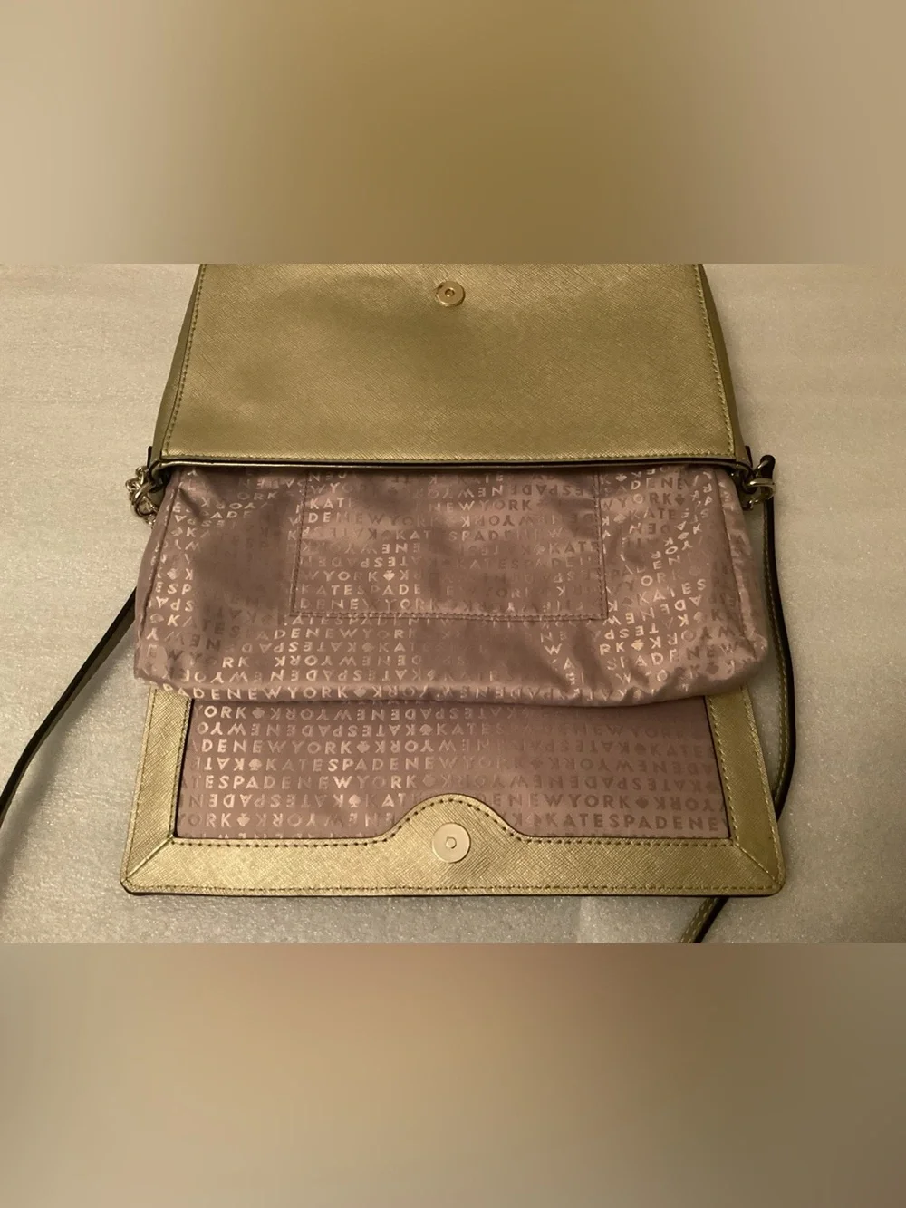 Kate Spade New York Metallic Champagne Gold Saffiano Leather Crossbody Bag